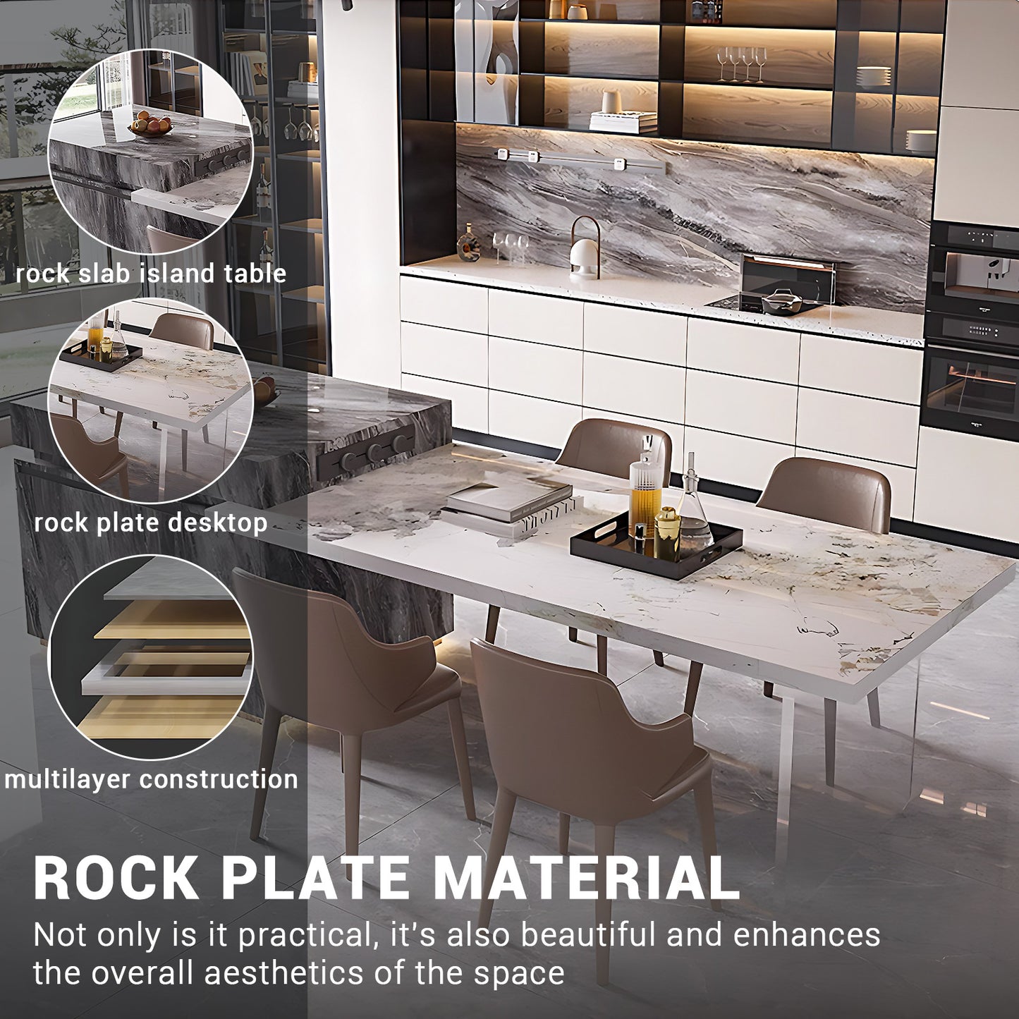 Aihm-Lon Gray Kitchen Island with Extendable Table 86.61"-98.42"