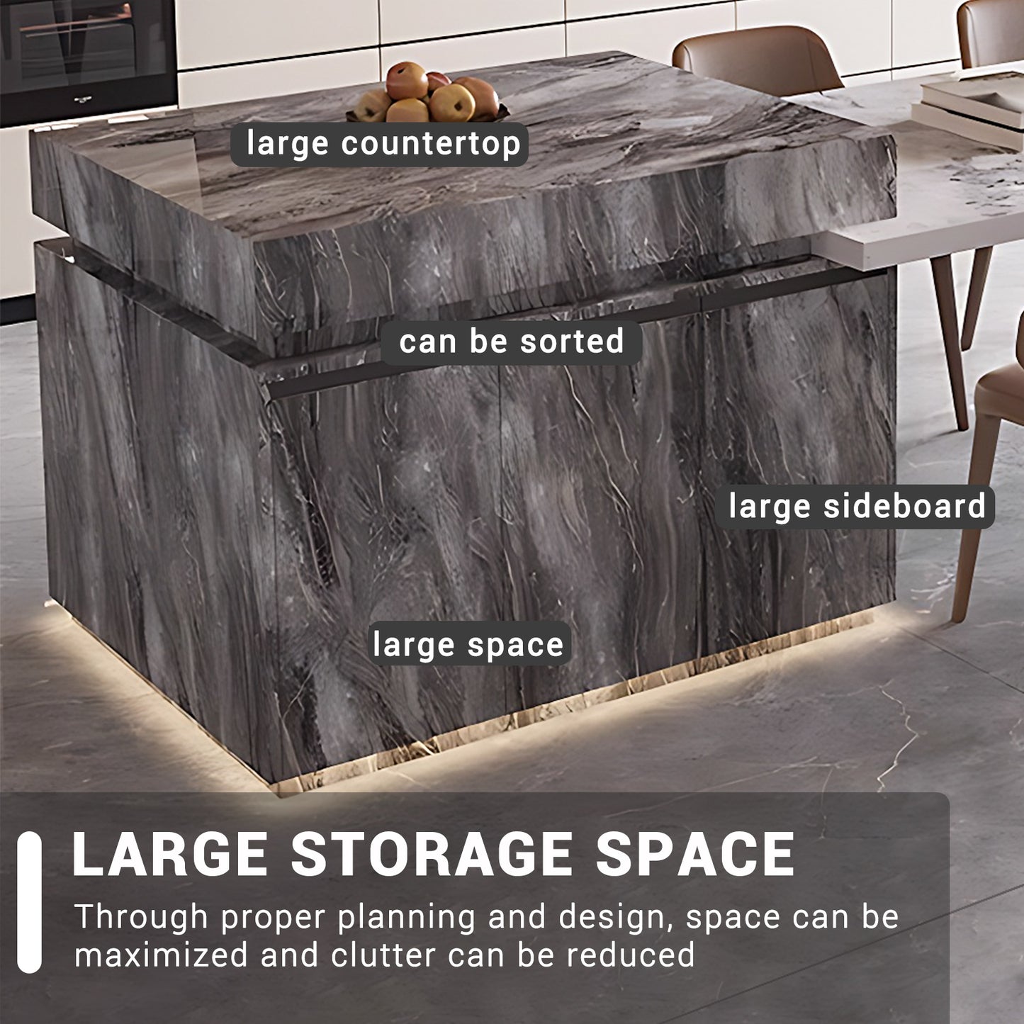 Aihm-Lon Gray Kitchen Island with Extendable Table 86.61"-98.42"