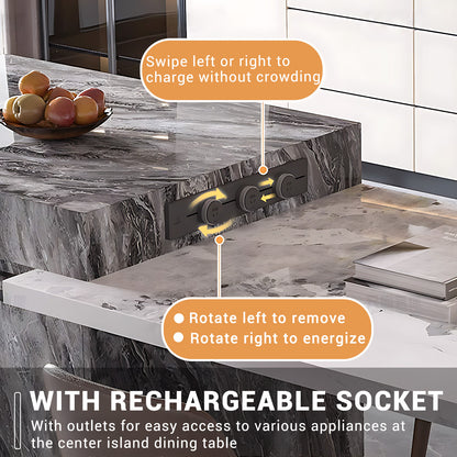 Aihm-Lon Gray Kitchen Island with Extendable Table 86.61"-98.42"