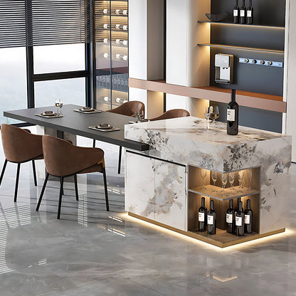 Aihm-Lon Kitchen Island with Extendable and Corner Open Storage 86.61"-98.42"