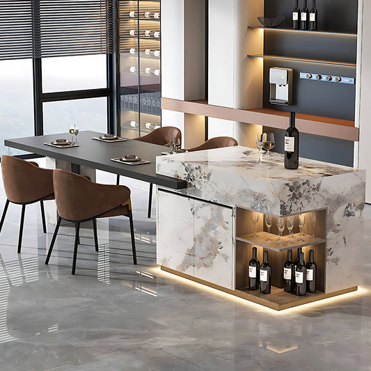 Aihm-Lon Kitchen Island with Extendable and Corner Open Storage 86.61"-98.42"