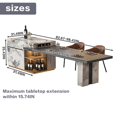 Aihm-Lon Kitchen Island with Extendable and Corner Open Storage 86.61"-98.42"