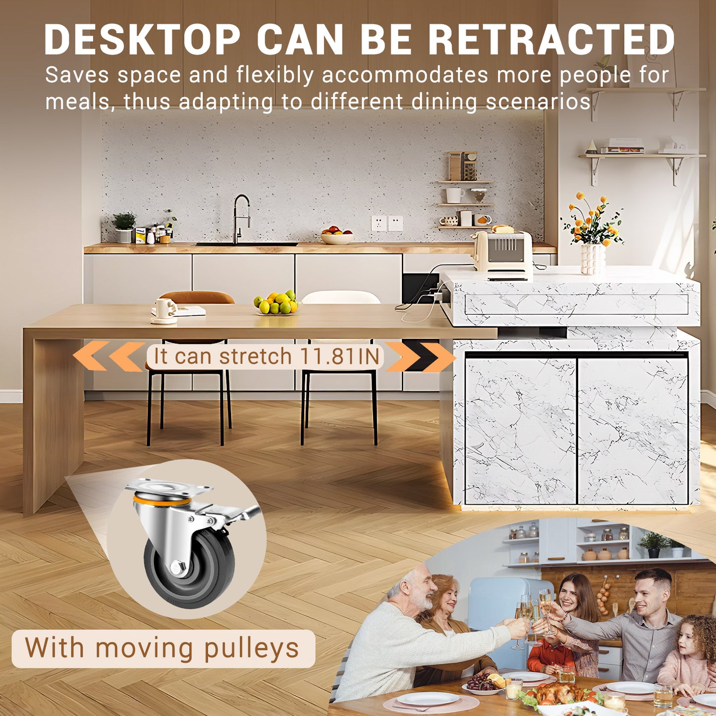 Aihm-Lon Kitchen Island with Extendable Table Storage Cabinet 93.7"-101.57"