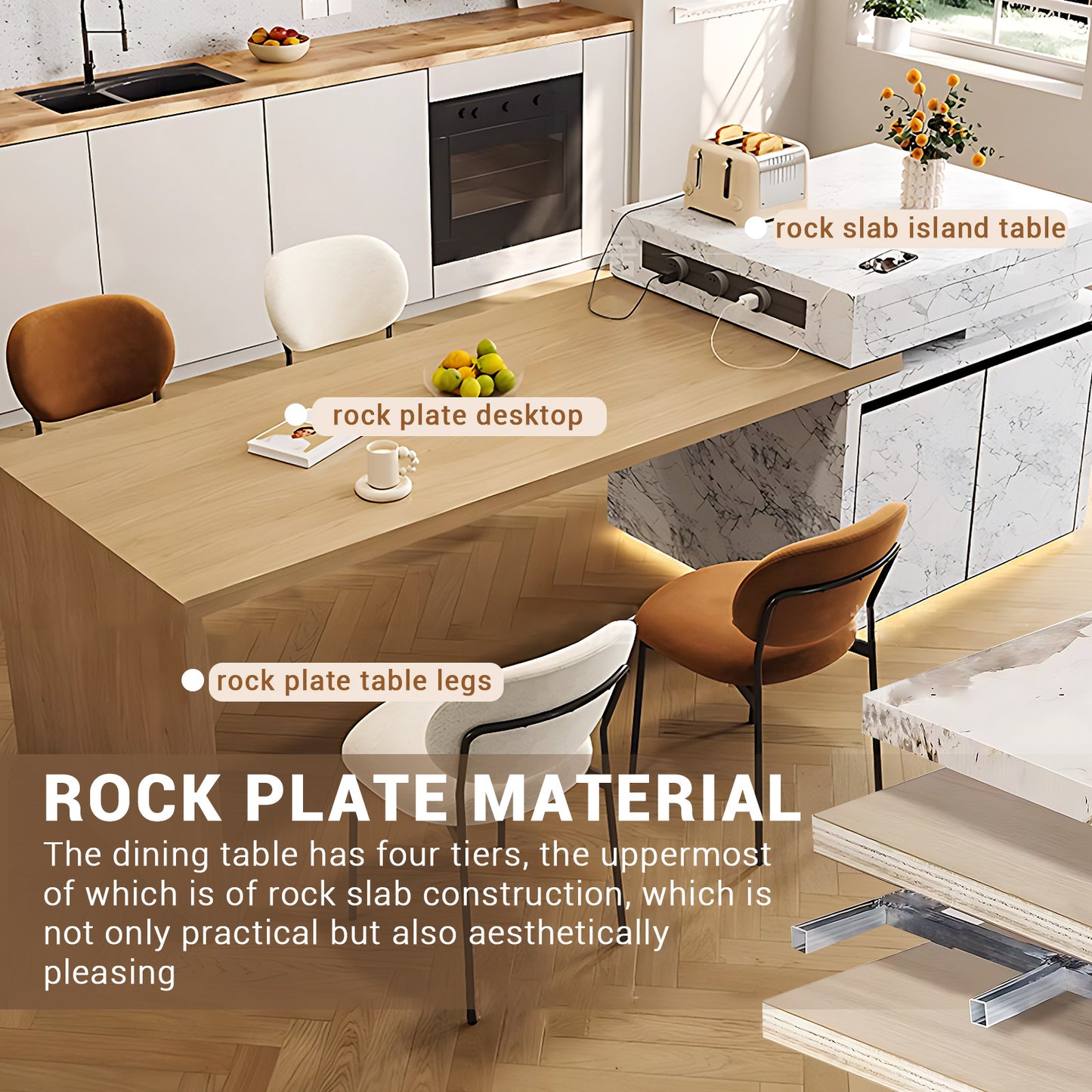 Aihm-Lon Kitchen Island with Extendable Table Storage Cabinet 93.7"-101.57"