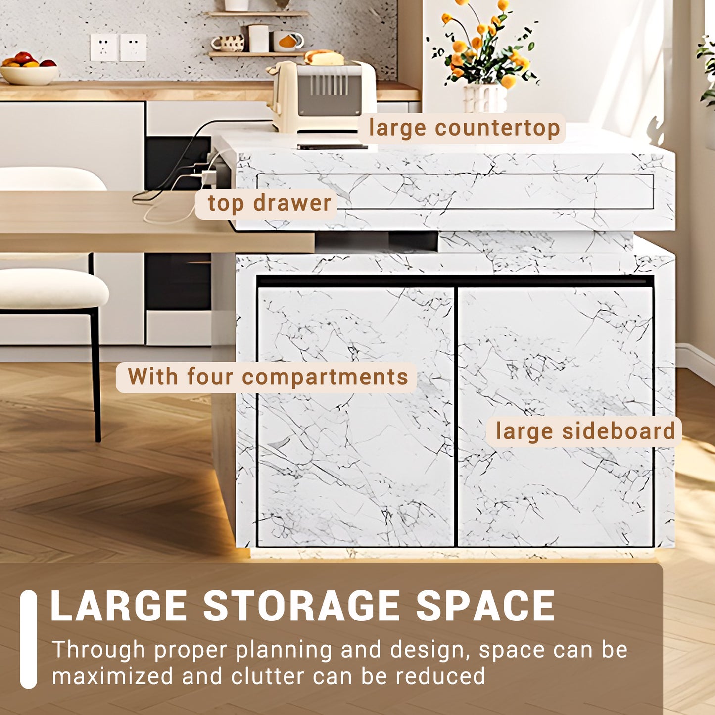 Aihm-Lon Kitchen Island with Extendable Table Storage Cabinet 93.7"-101.57"