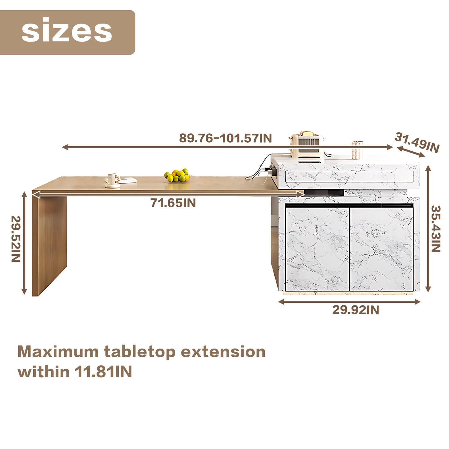 Aihm-Lon Kitchen Island with Extendable Table Storage Cabinet 93.7"-101.57"