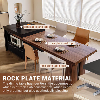 Aihm-Lon Black Kitchen Island with Wooden Extendable Table 85.82"-101.57"