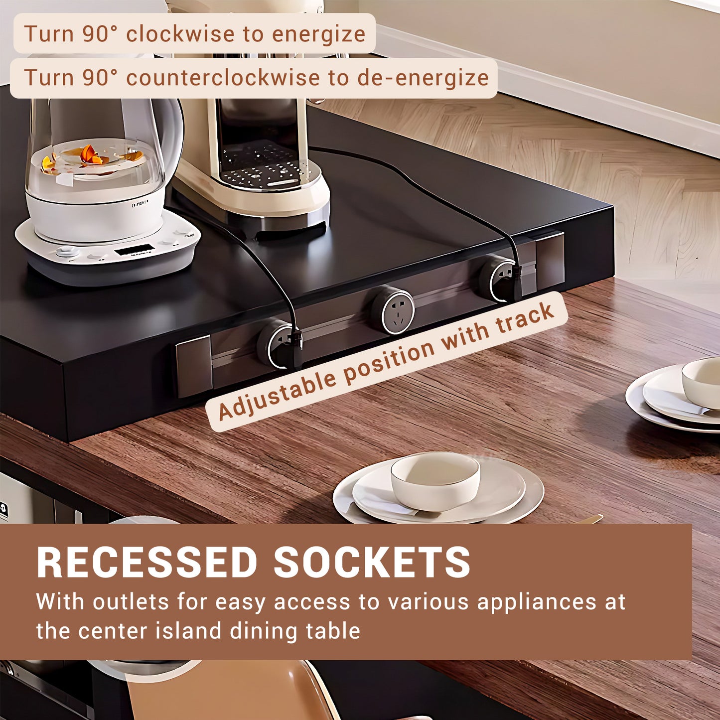 Aihm-Lon Black Kitchen Island with Wooden Extendable Table 85.82"-101.57"