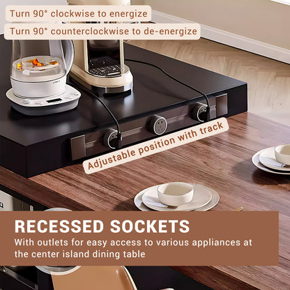 Aihm-Lon Black Kitchen Island with Wooden Extendable Table 85.82"-101.57"