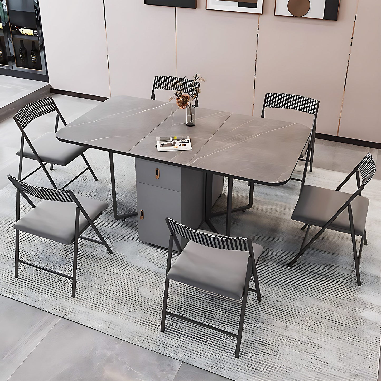 Aihm-Lon Gray Kitchen Island with Extendable Table Chairs 55.11"-62.99"