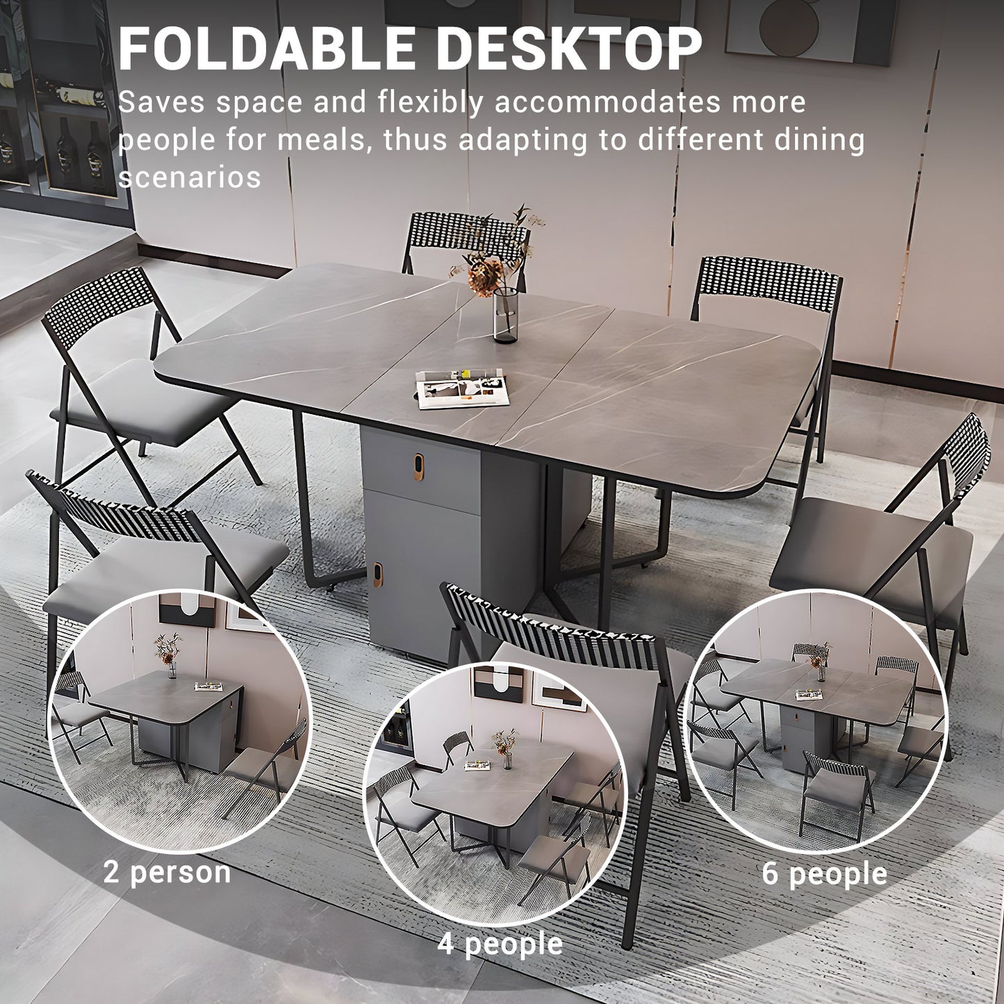 Aihm-Lon Gray Kitchen Island with Extendable Table Chairs 55.11"-62.99"