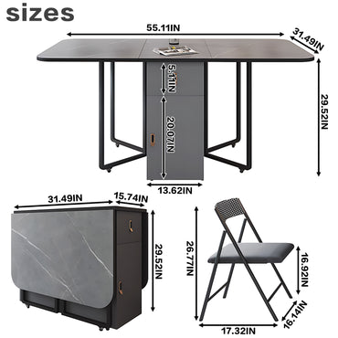 Aihm-Lon Gray Kitchen Island with Extendable Table Chairs 55.11"-62.99"