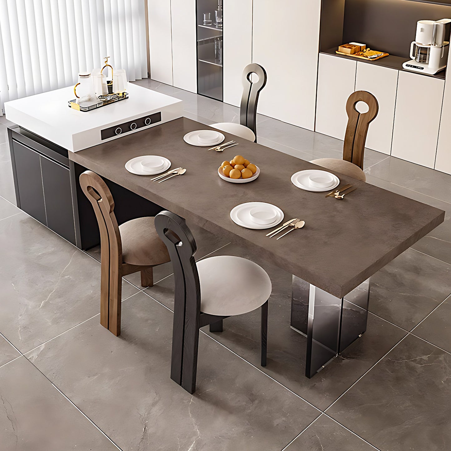 Aihm-Lon Movable Kitchen Island with Extendable Table 92.12"-99.99"