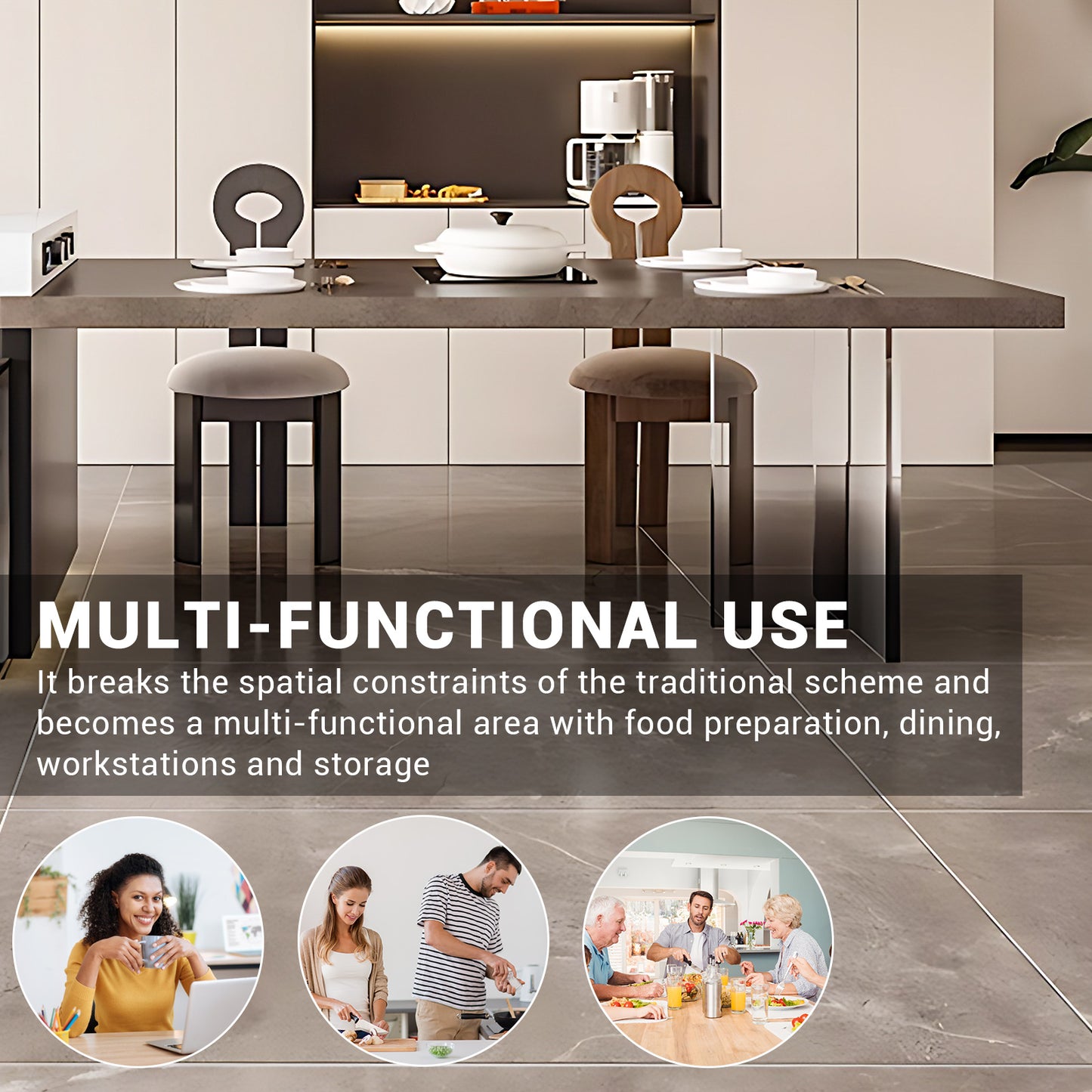 Aihm-Lon Movable Kitchen Island with Extendable Table 92.12"-99.99"