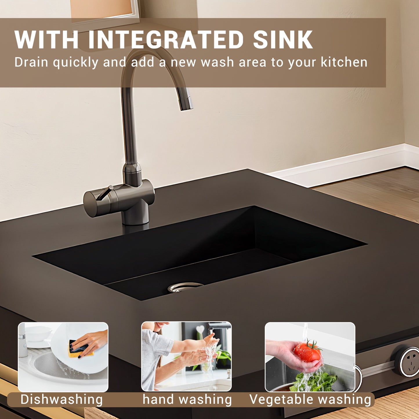 Aihm-Lon Kitchen Island with Extendable Table and Sink 93.7"-101.57"