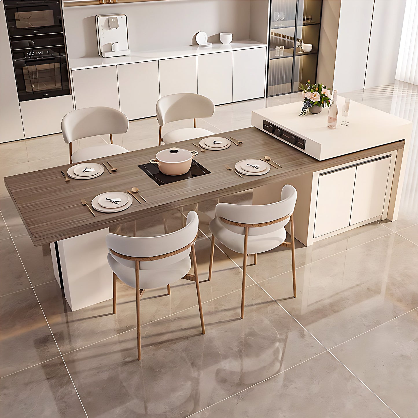 Aihm-Lon White Kitchen Island with Extendable Table 93.7"-101.57"