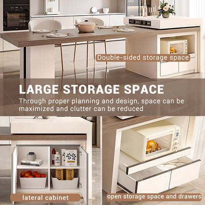 Aihm-Lon White Kitchen Island with Extendable Table 93.7"-101.57"