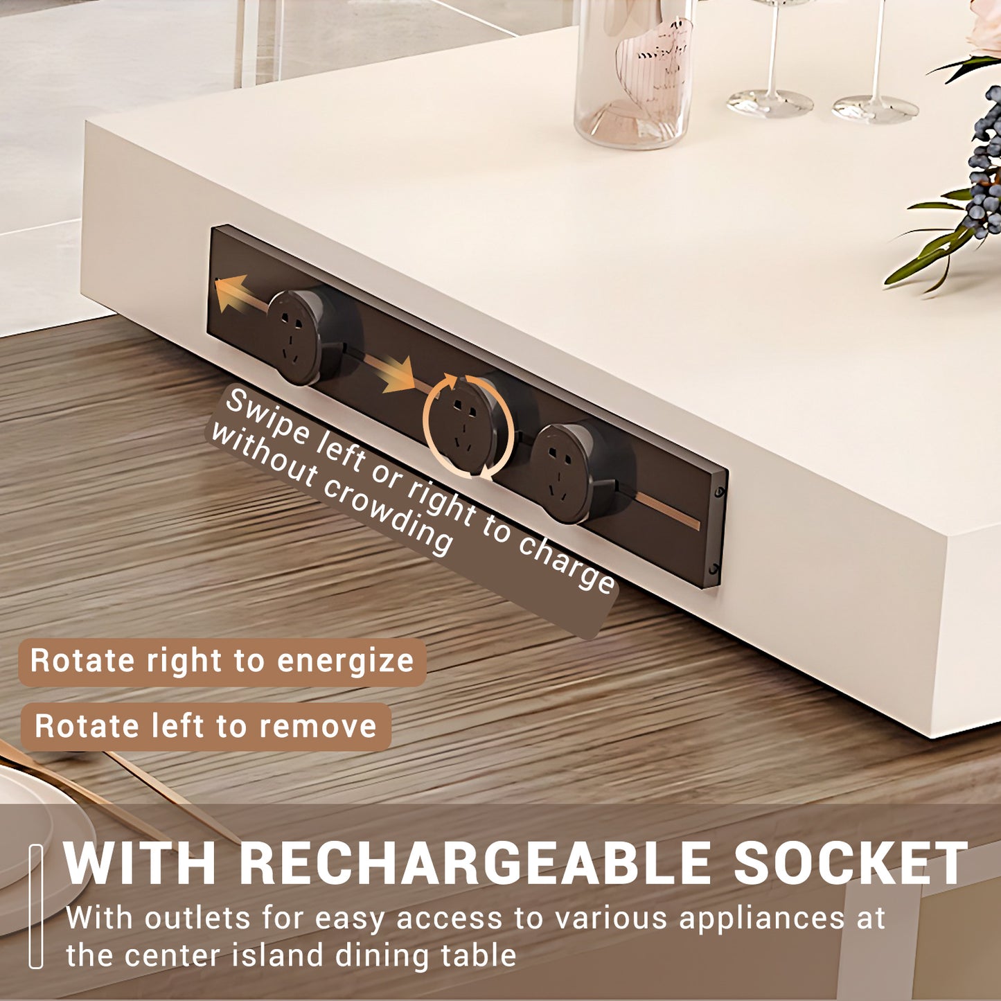 Aihm-Lon White Kitchen Island with Extendable Table 93.7"-101.57"