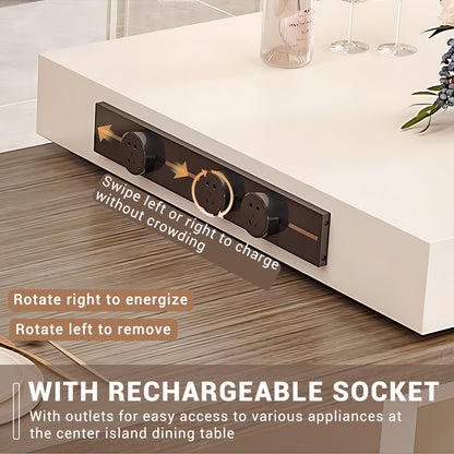 Aihm-Lon White Kitchen Island with Extendable Table 93.7"-101.57"