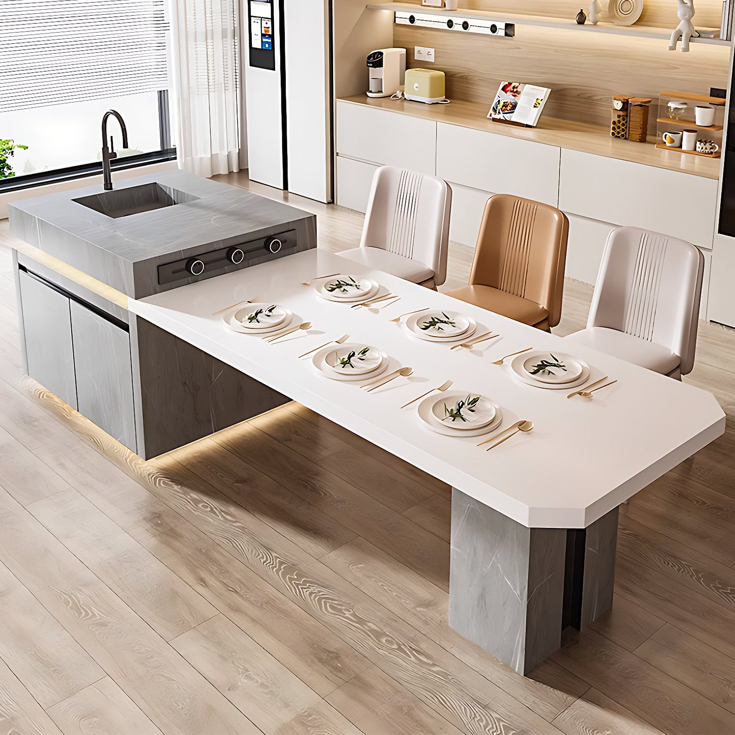 Aihm-Lon Kitchen Island with Sink Extendable Dinning Table 93.7"-109.44"