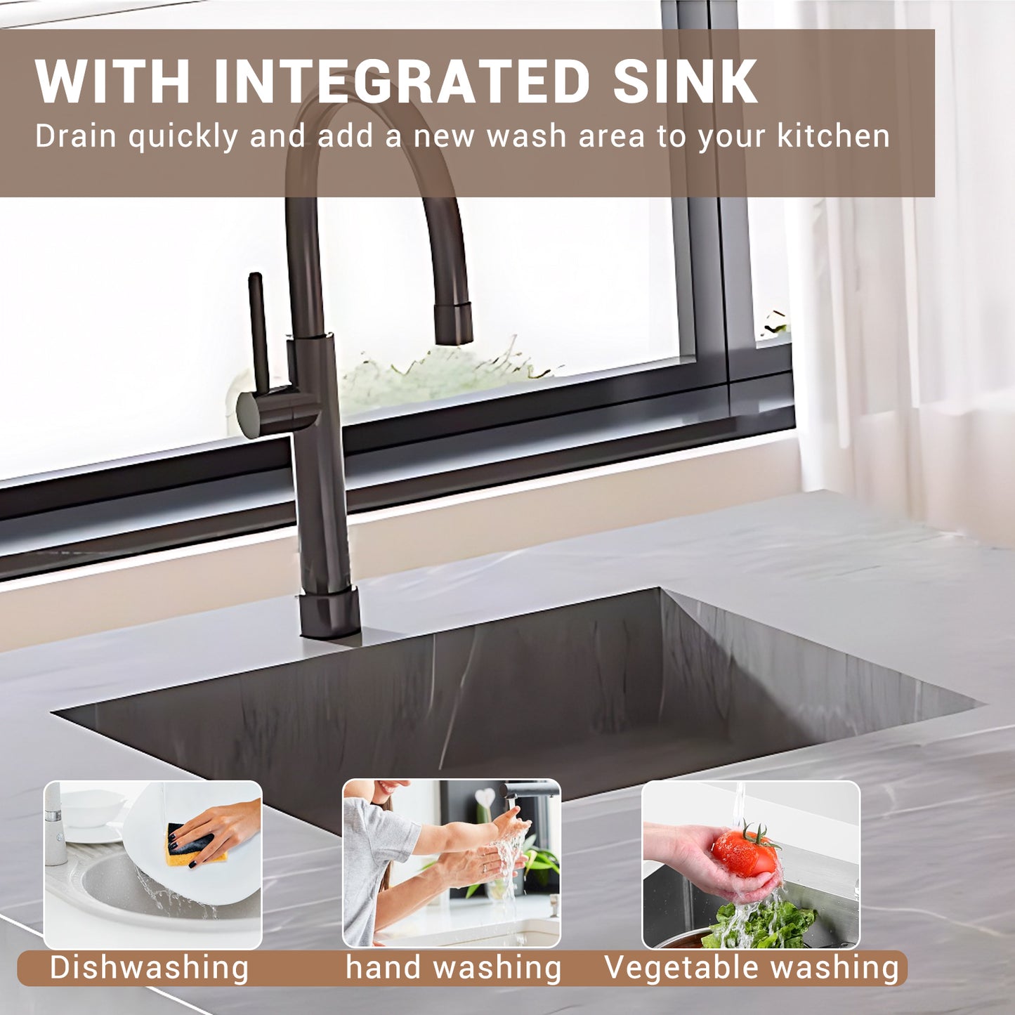 Aihm-Lon Kitchen Island with Sink Extendable Dinning Table 93.7"-109.44"