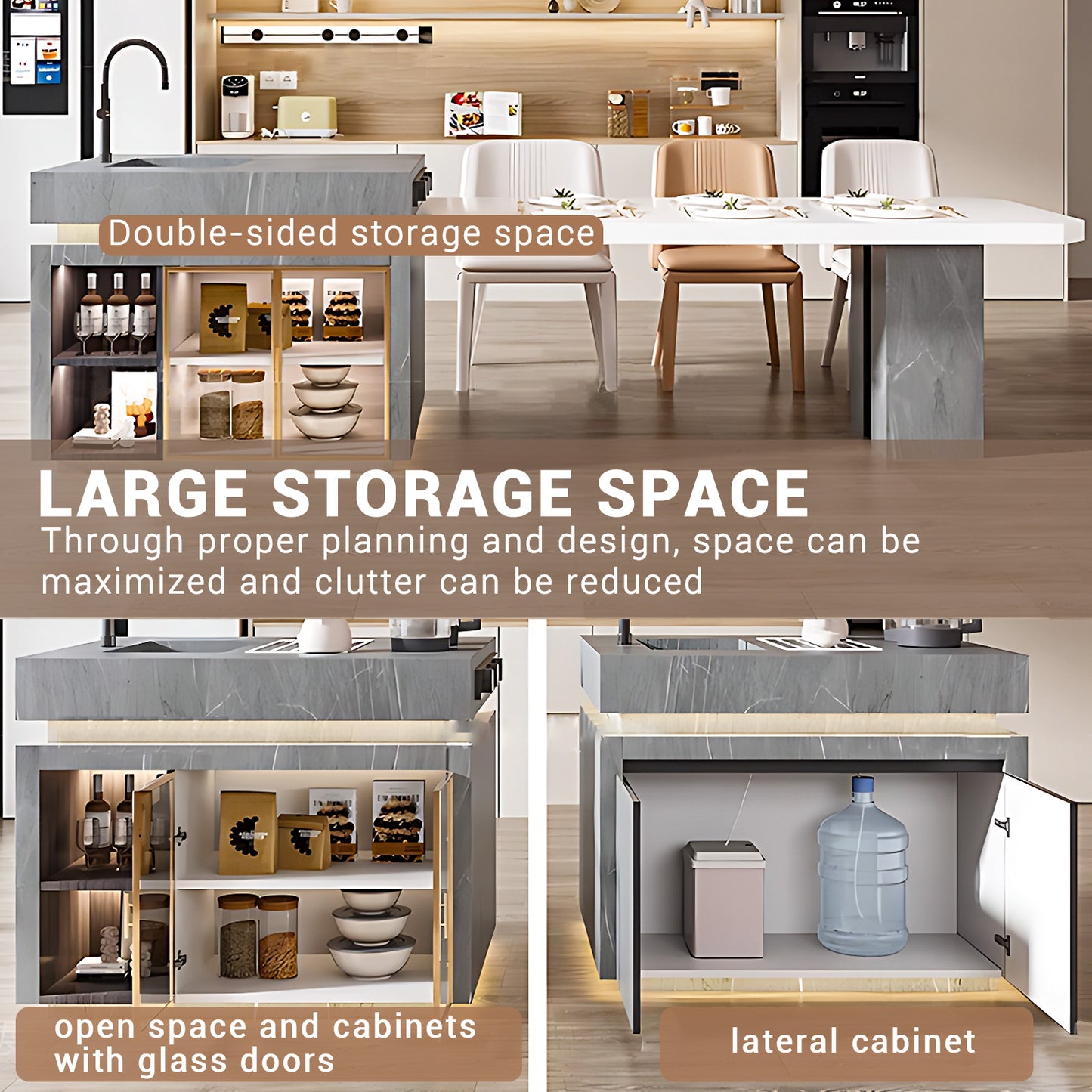 Aihm-Lon Kitchen Island with Sink Extendable Dinning Table 93.7"-109.44"