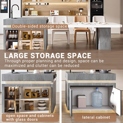 Aihm-Lon Kitchen Island with Sink Extendable Dinning Table 93.7"-109.44"