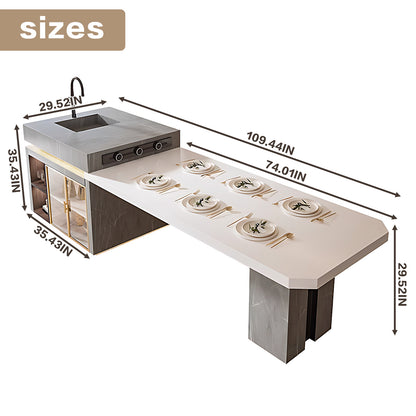 Aihm-Lon Kitchen Island with Sink Extendable Dinning Table 93.7"-109.44"