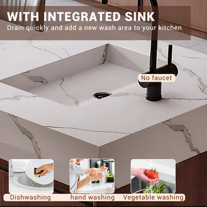 Aihm-Lon Mobile Kitchen Island with Sink Extendable Table 93.7"-101.57"