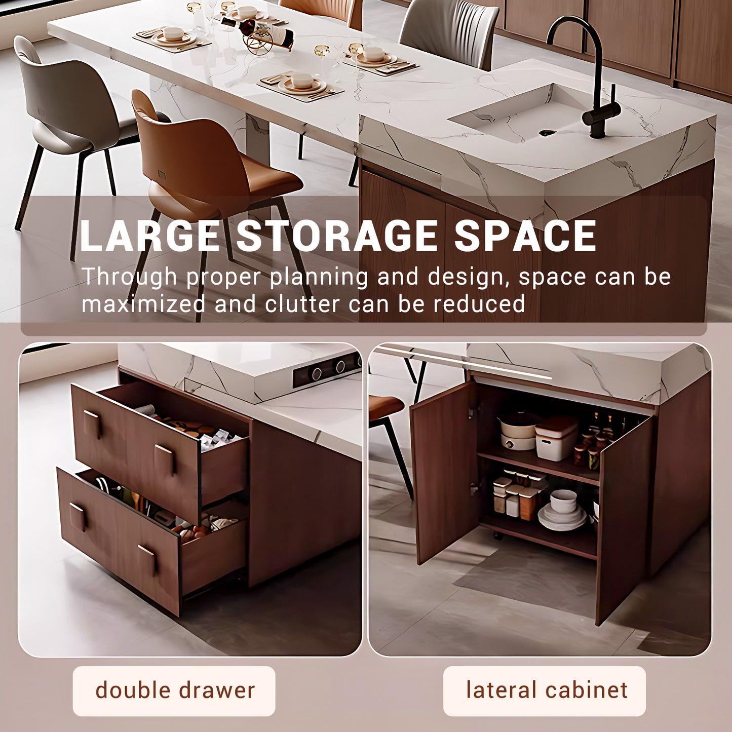 Aihm-Lon Mobile Kitchen Island with Sink Extendable Table 93.7"-101.57"