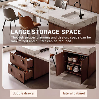 Aihm-Lon Mobile Kitchen Island with Sink Extendable Table 93.7"-101.57"