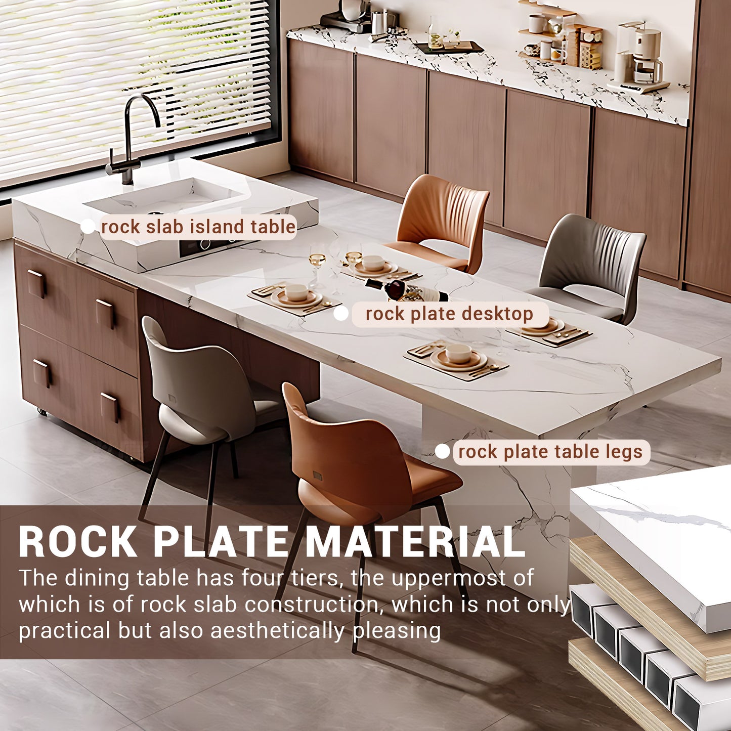 Aihm-Lon Mobile Kitchen Island with Sink Extendable Table 93.7"-101.57"