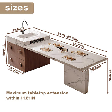Aihm-Lon Mobile Kitchen Island with Sink Extendable Table 93.7"-101.57"