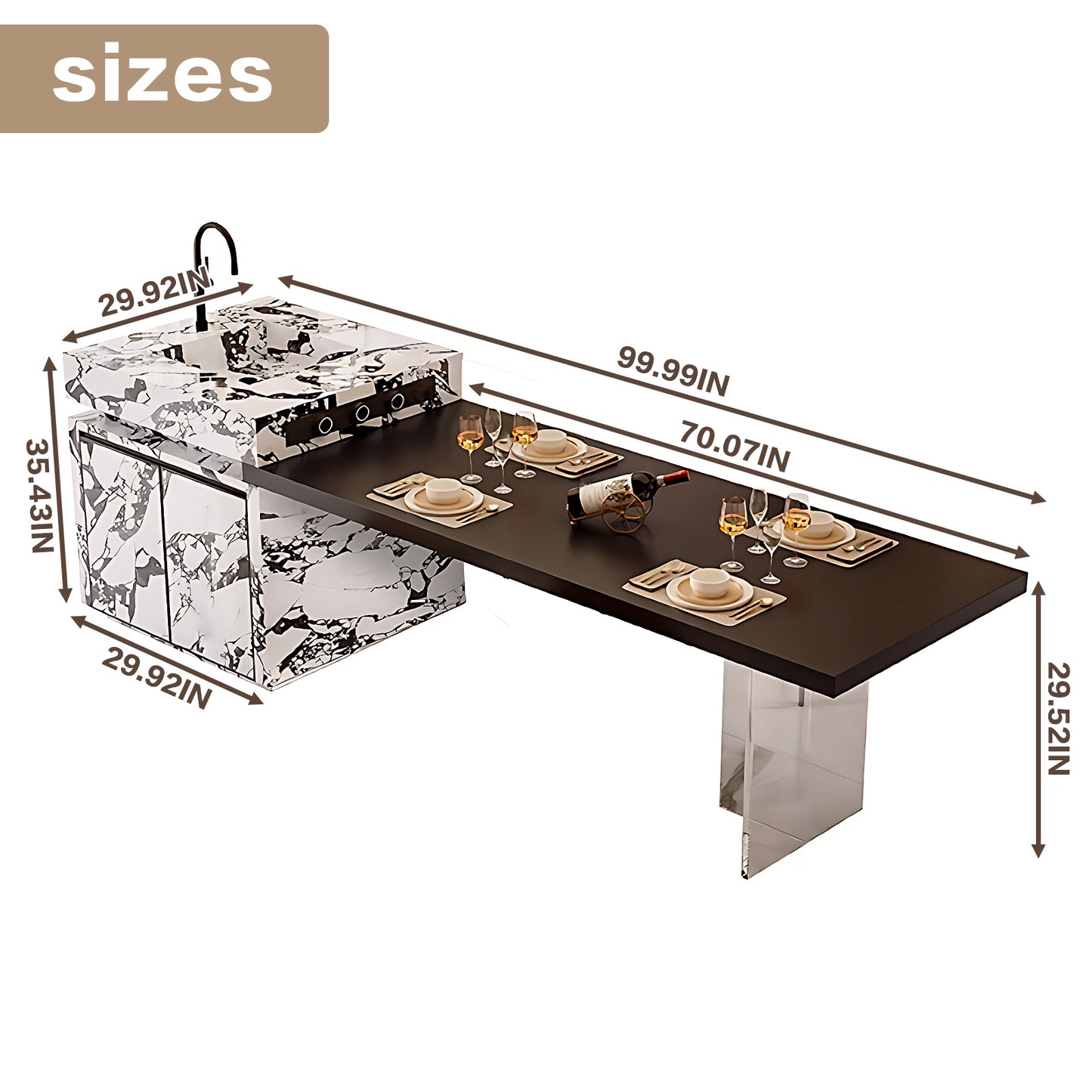 Aihm-Lon Kitchen Island with Unique Island Extendable Table 92.12"-99.99"