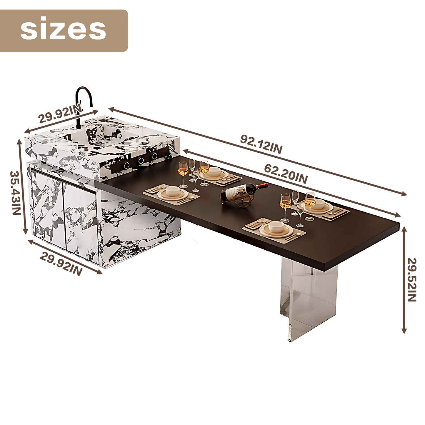 Aihm-Lon Kitchen Island with Unique Island Extendable Table 92.12"-99.99"