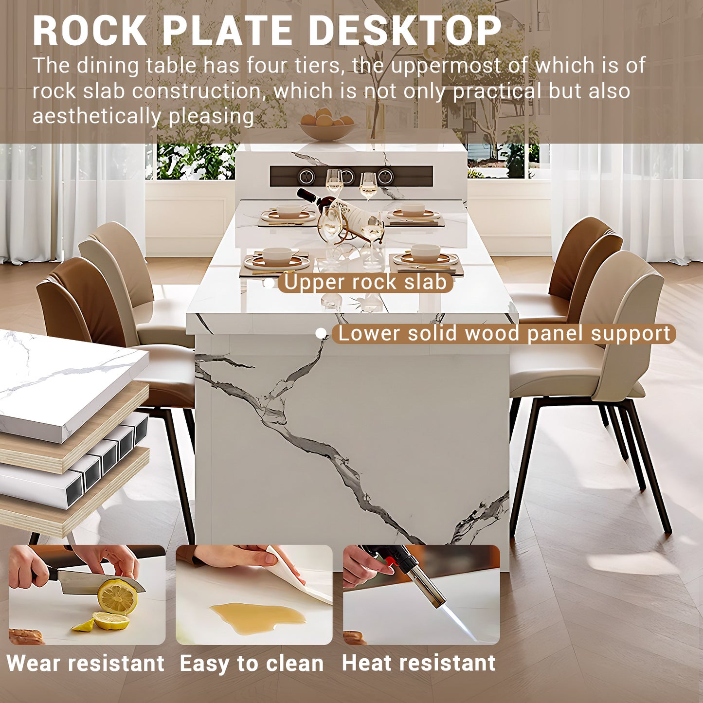 Aihm-Lon Kitchen Island with LED Light with Extendable Table 93.7"-101.57"