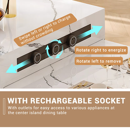 Aihm-Lon Kitchen Island with LED Light with Extendable Table 93.7"-101.57"