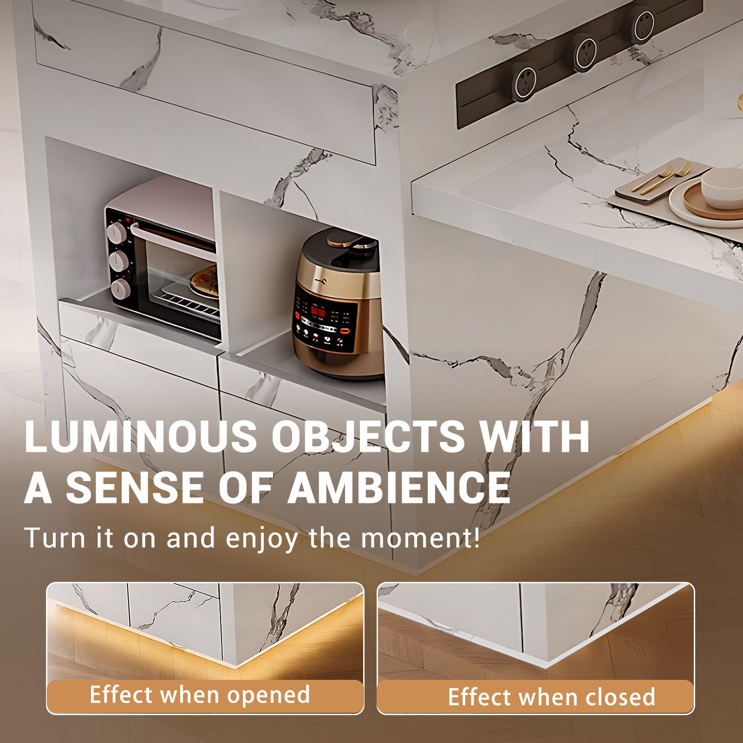 Aihm-Lon Kitchen Island with LED Light with Extendable Table 93.7"-101.57"