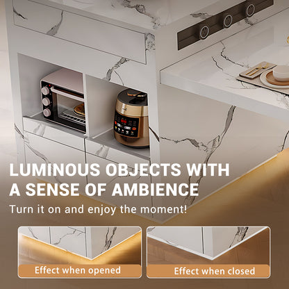 Aihm-Lon Kitchen Island with LED Light with Extendable Table 93.7"-101.57"