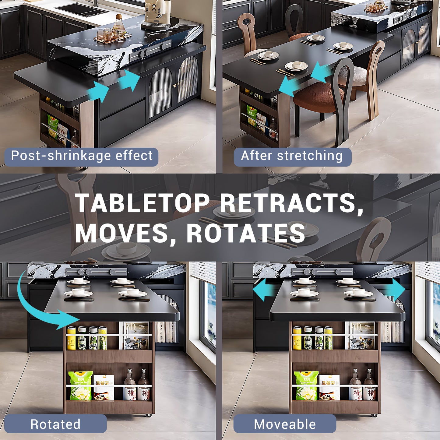 Aihm-Lon Kitchen Island with Extendable Table Side Shelf Rack 39.37"-62.99"