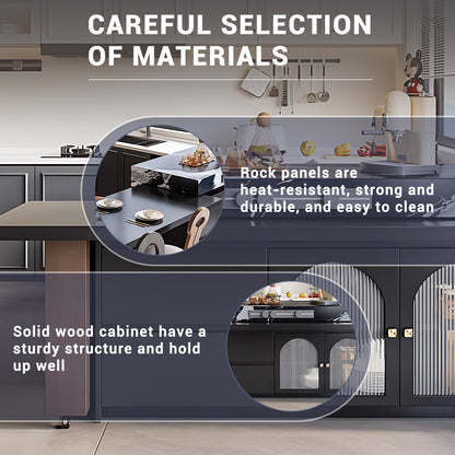 Aihm-Lon Kitchen Island with Extendable Table Side Shelf Rack 39.37"-62.99"