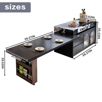 Aihm-Lon Kitchen Island with Extendable Table Side Shelf Rack 39.37"-62.99"