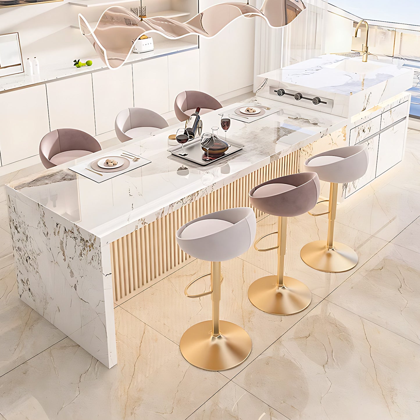 Aihm-Lon Modern Kitchen Island with Extendable Table 93.7"-101.57"