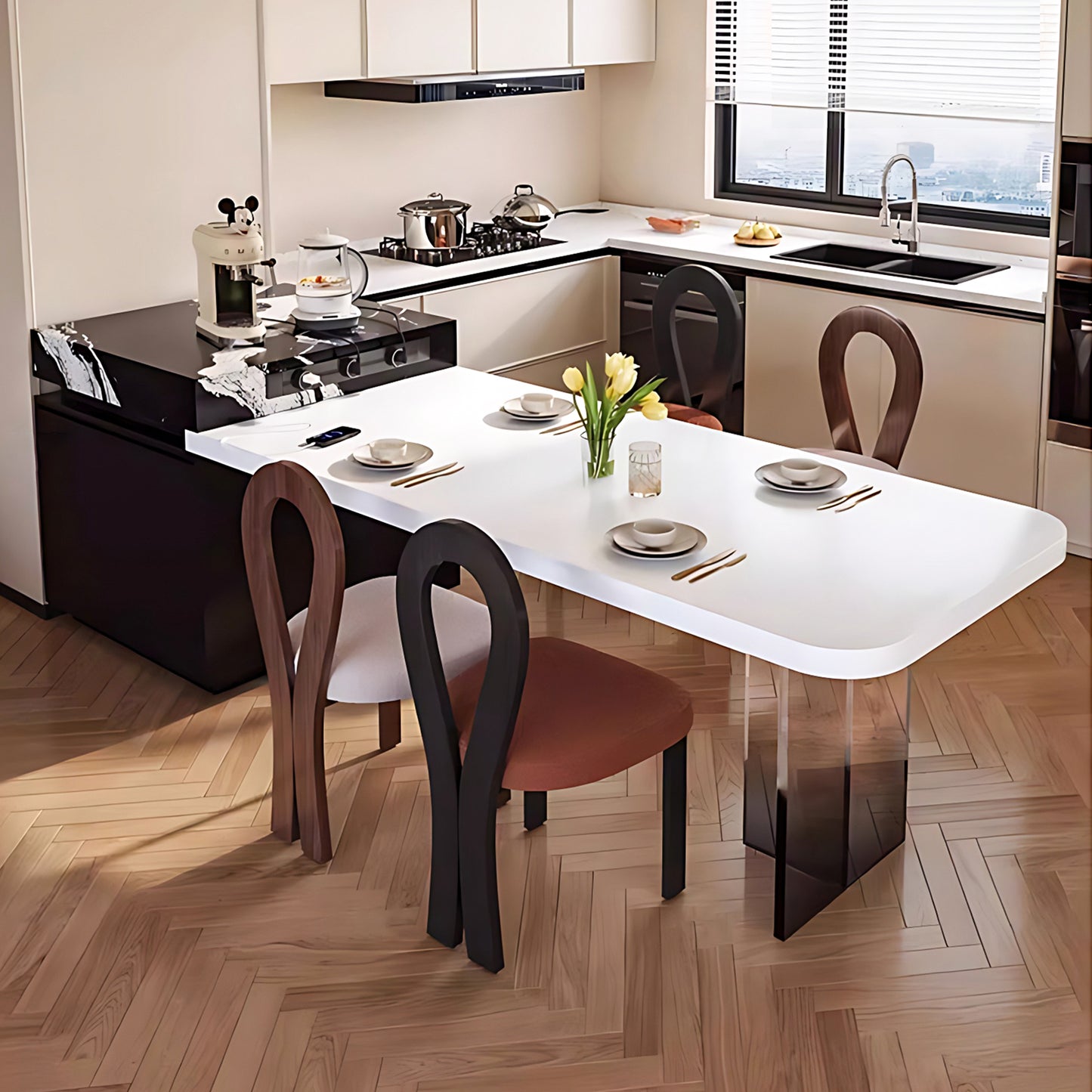 Aihm-Lon Black Kitchen Island with Extendable Dinning Table 93.7"-101.57"