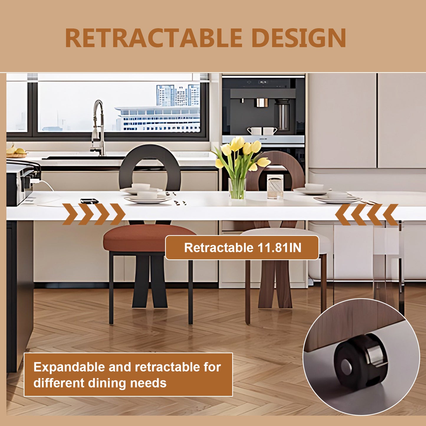 Aihm-Lon Black Kitchen Island with Extendable Dinning Table 93.7"-101.57"