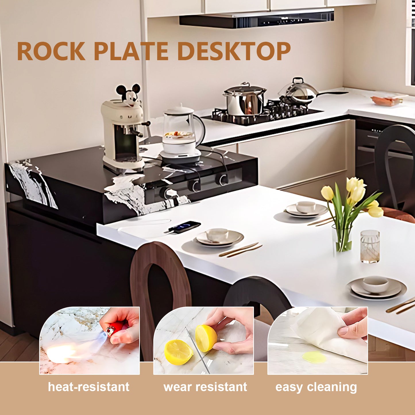 Aihm-Lon Black Kitchen Island with Extendable Dinning Table 93.7"-101.57"