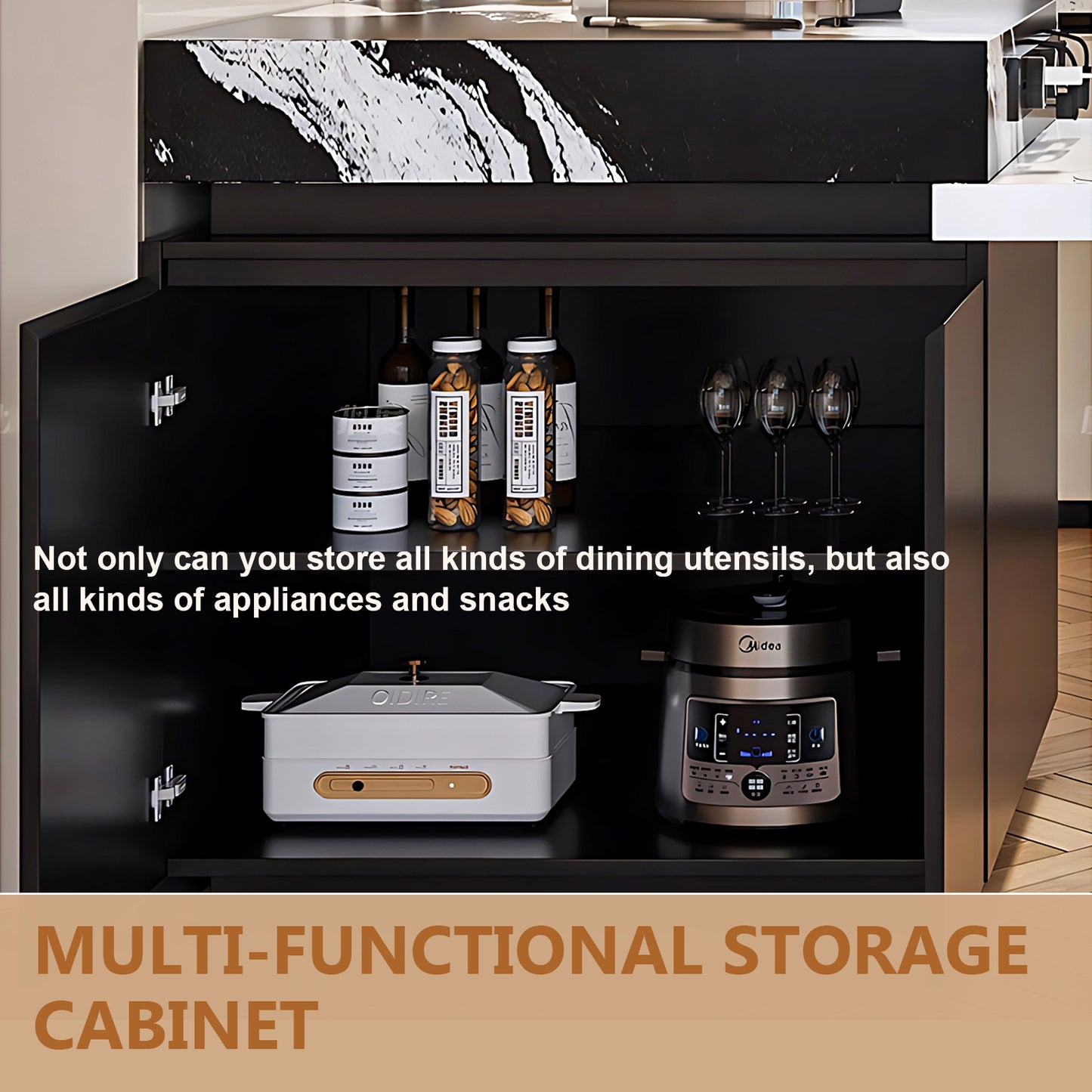 Aihm-Lon Black Kitchen Island with Extendable Dinning Table 93.7"-101.57"