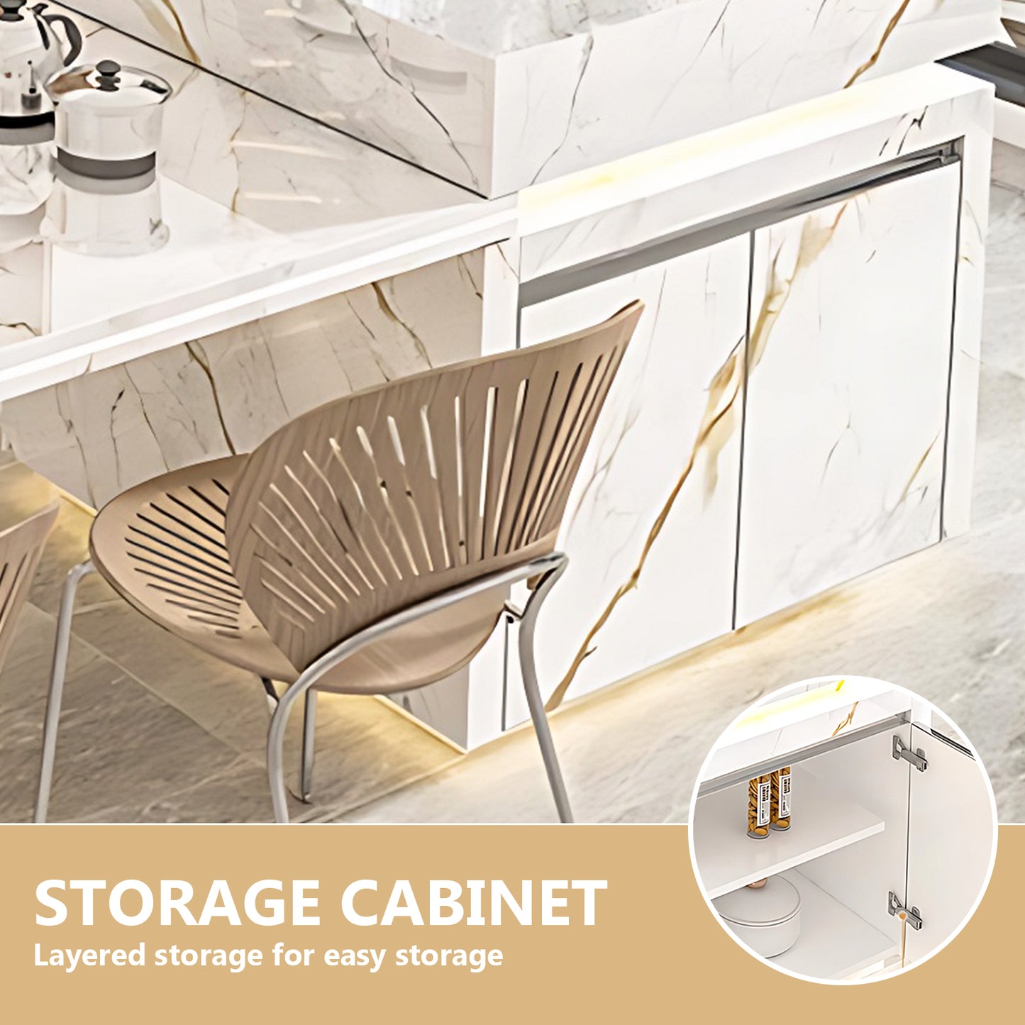 Aihm-Lon Kitchen Island with Extendable Table Stainless Steel Leg 93.7"-101.57"