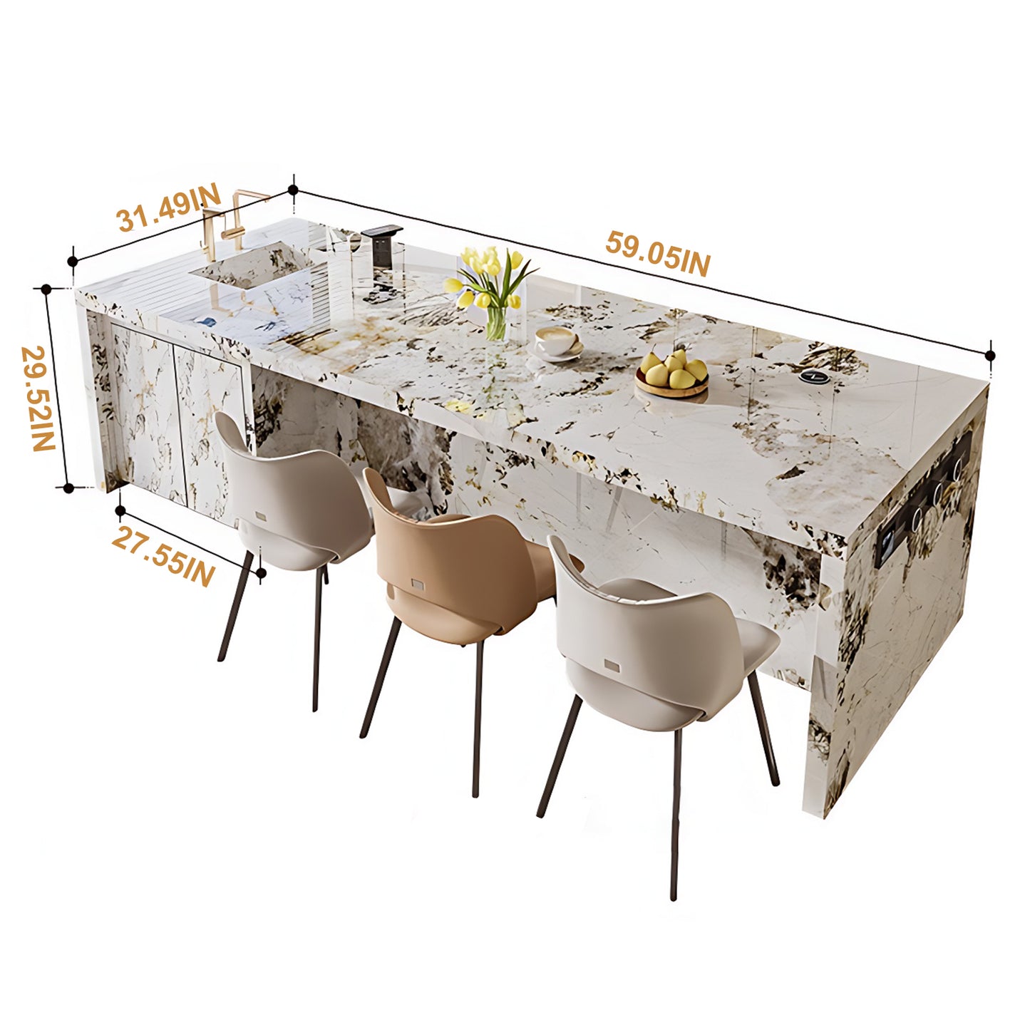 Aihm-Lon Kitchen Island with Extendable Dinning Table Sink 59.05"-78.74"