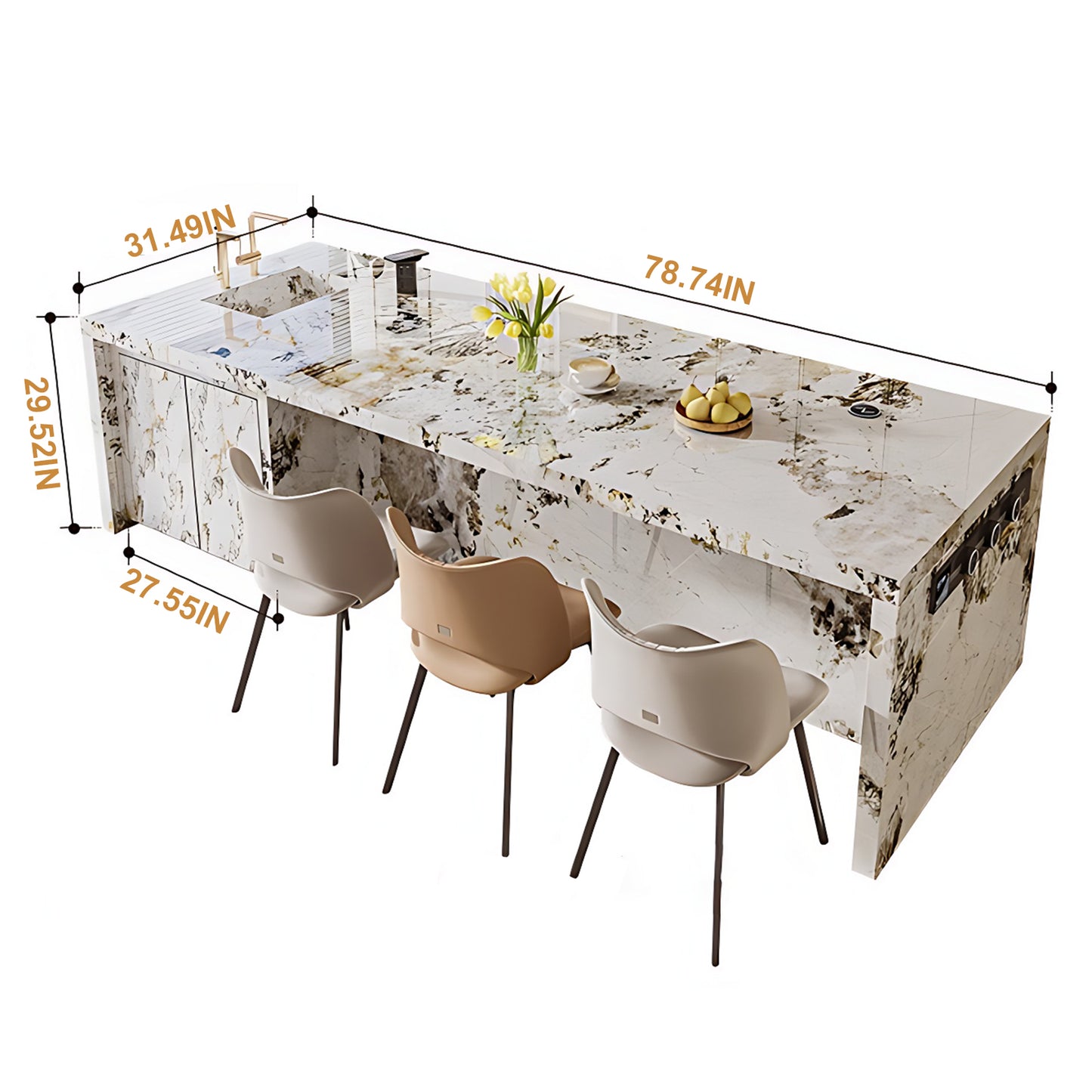 Aihm-Lon Kitchen Island with Extendable Dinning Table Sink 59.05"-78.74"